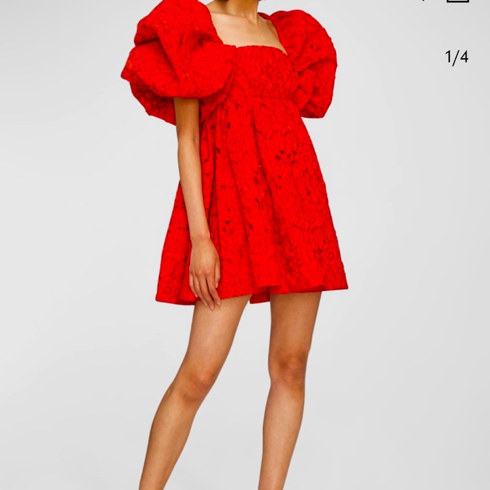 Leo Lin Eloise floral lace puff sleeve mini dress